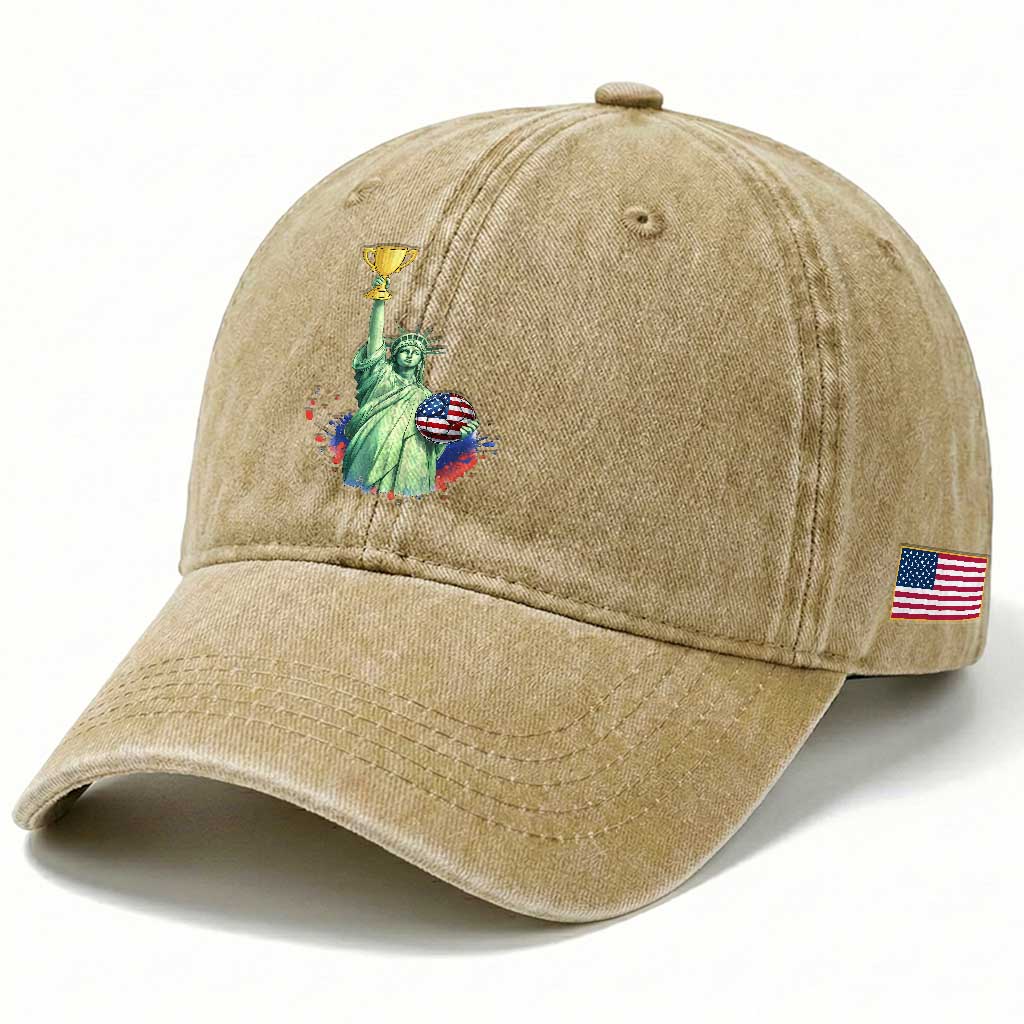 Statue Of Liberty Soccer Cup Washed Cotton Baseball Cap USA Soccer Lover Gift