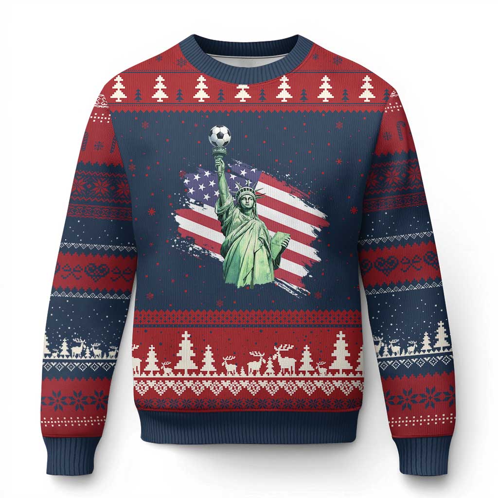 Statue Of Liberty Soccer Lover Ugly Christmas Sweater New Yorker Fan Gift