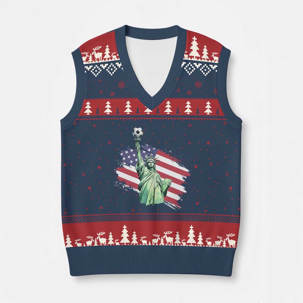 Statue Of Liberty Soccer Lover V-Neck Knit Sweater Vest New Yorker Fan Gift