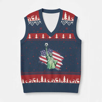 Statue Of Liberty Soccer Lover V-Neck Knit Sweater Vest New Yorker Fan Gift