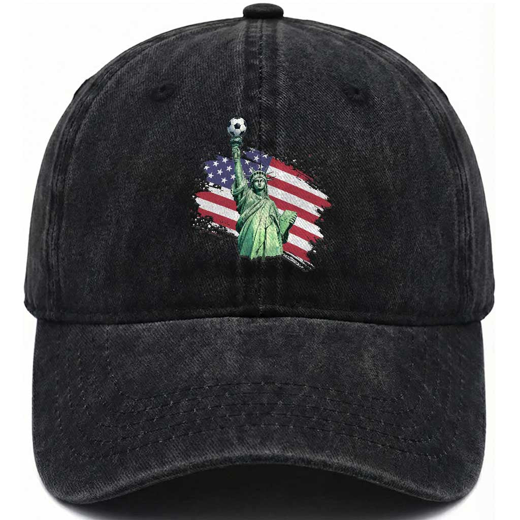 Statue Of Liberty Soccer Lover Washed Cotton Baseball Cap New Yorker Fan Gift