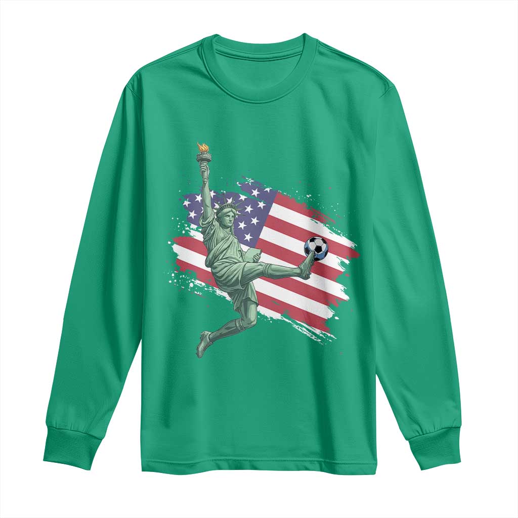 Funny Statue Of Liberty Playing Soccer Long Sleeve Shirt New Yorker Fan Gift