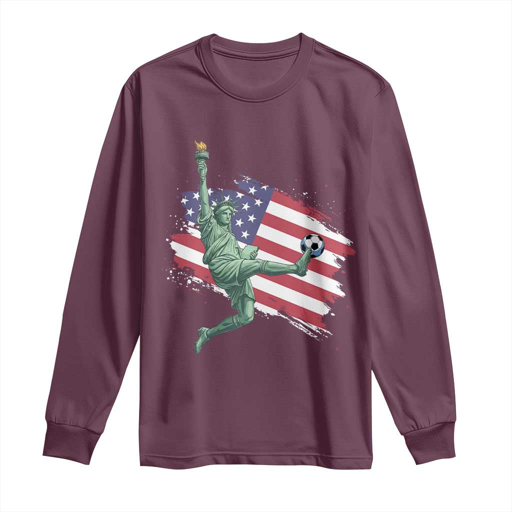 Funny Statue Of Liberty Playing Soccer Long Sleeve Shirt New Yorker Fan Gift