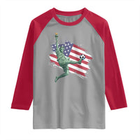 Funny Statue Of Liberty Playing Soccer Raglan Shirt New Yorker Fan Gift