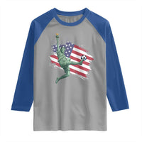 Funny Statue Of Liberty Playing Soccer Raglan Shirt New Yorker Fan Gift