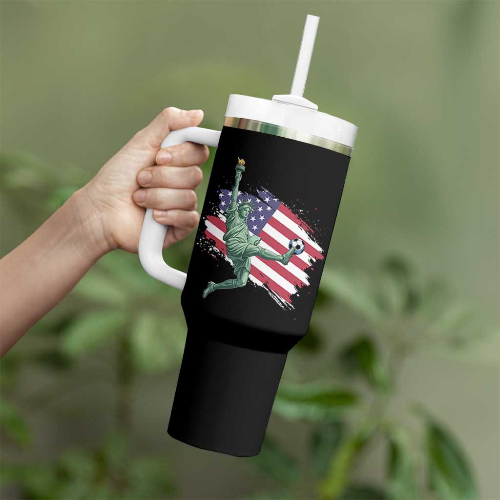 Funny Statue Of Liberty Playing Soccer Tumbler With Handle New Yorker Fan Gift