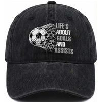 Funny Life Is About Goals And Assists Washed Cotton Baseball Cap Soccer Lover