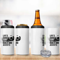 Funny Life Is About Goals And Assists 4 in 1 Can Cooler Tumbler Goalkeepers Gifts