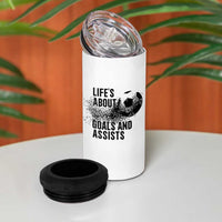 Funny Life Is About Goals And Assists 4 in 1 Can Cooler Tumbler Goalkeepers Gifts