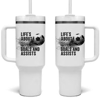 Funny Life Is About Goals And Assists Tumbler With Handle Goalkeepers Gifts