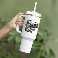Funny Life Is About Goals And Assists Tumbler With Handle Goalkeepers Gifts