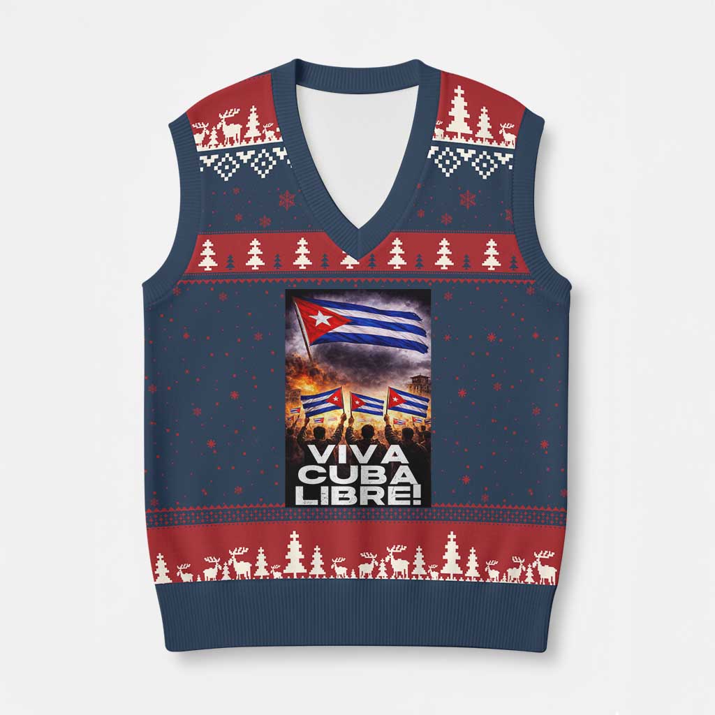 Viva Cuba Libre V-Neck Knit Sweater Vest Cuban Freedom Protest