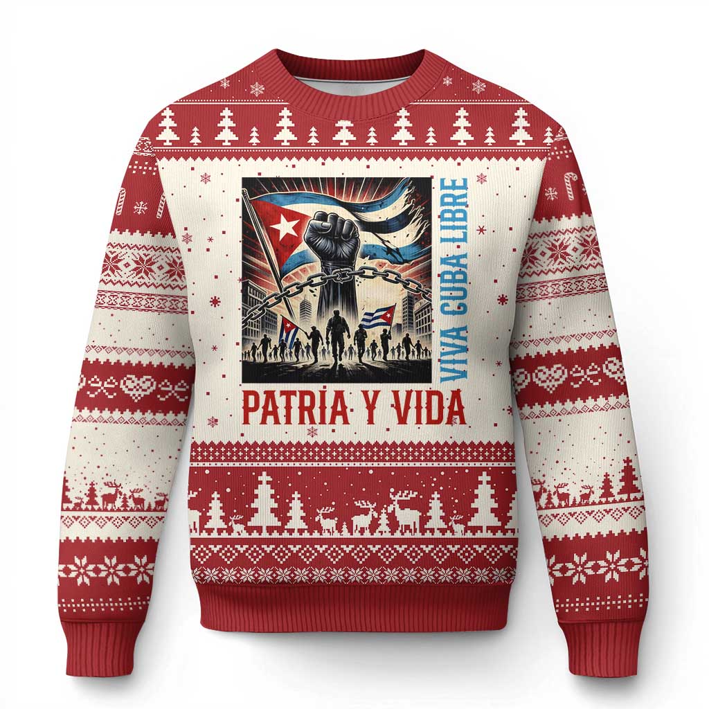 Cuban American Pride Ugly Christmas Sweater Viva Cuba Libre Supporter