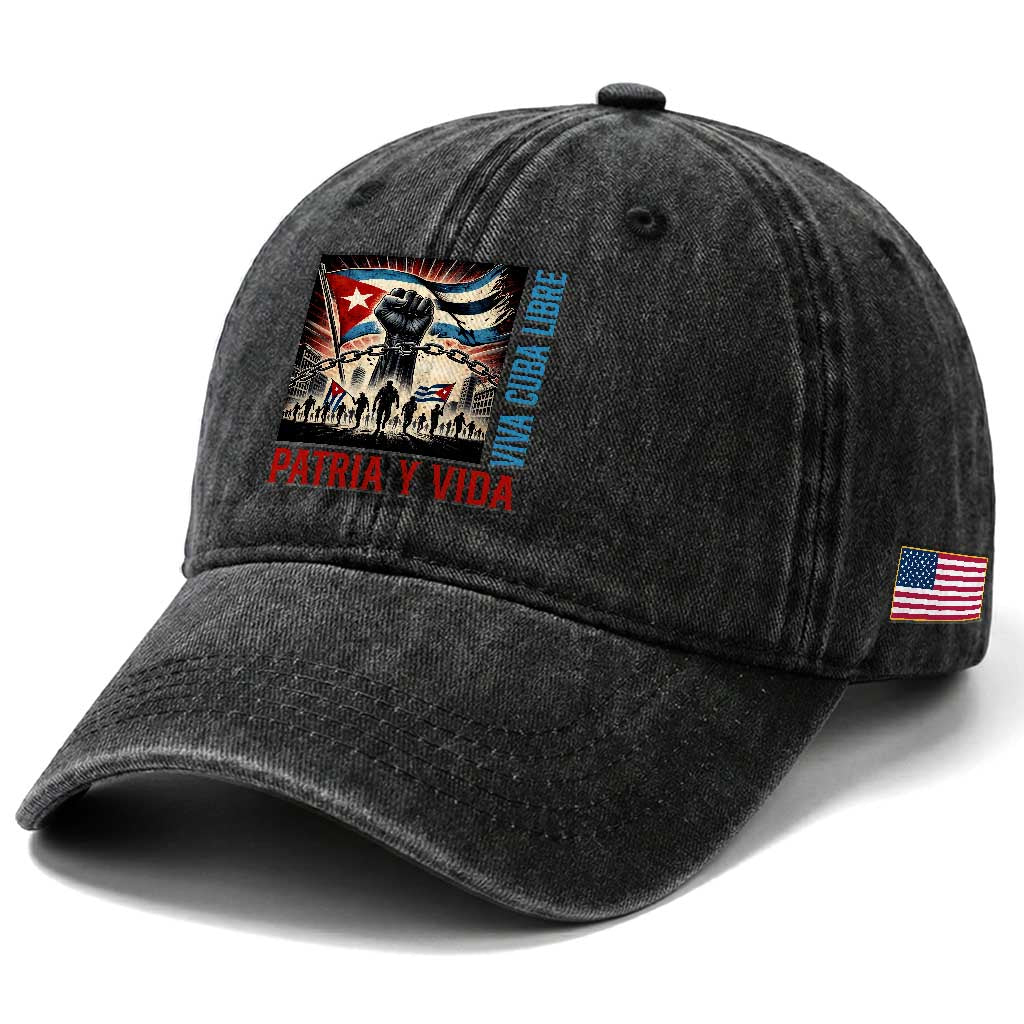 Cuban American Pride Washed Cotton Baseball Cap Viva Cuba Libre Supporter
