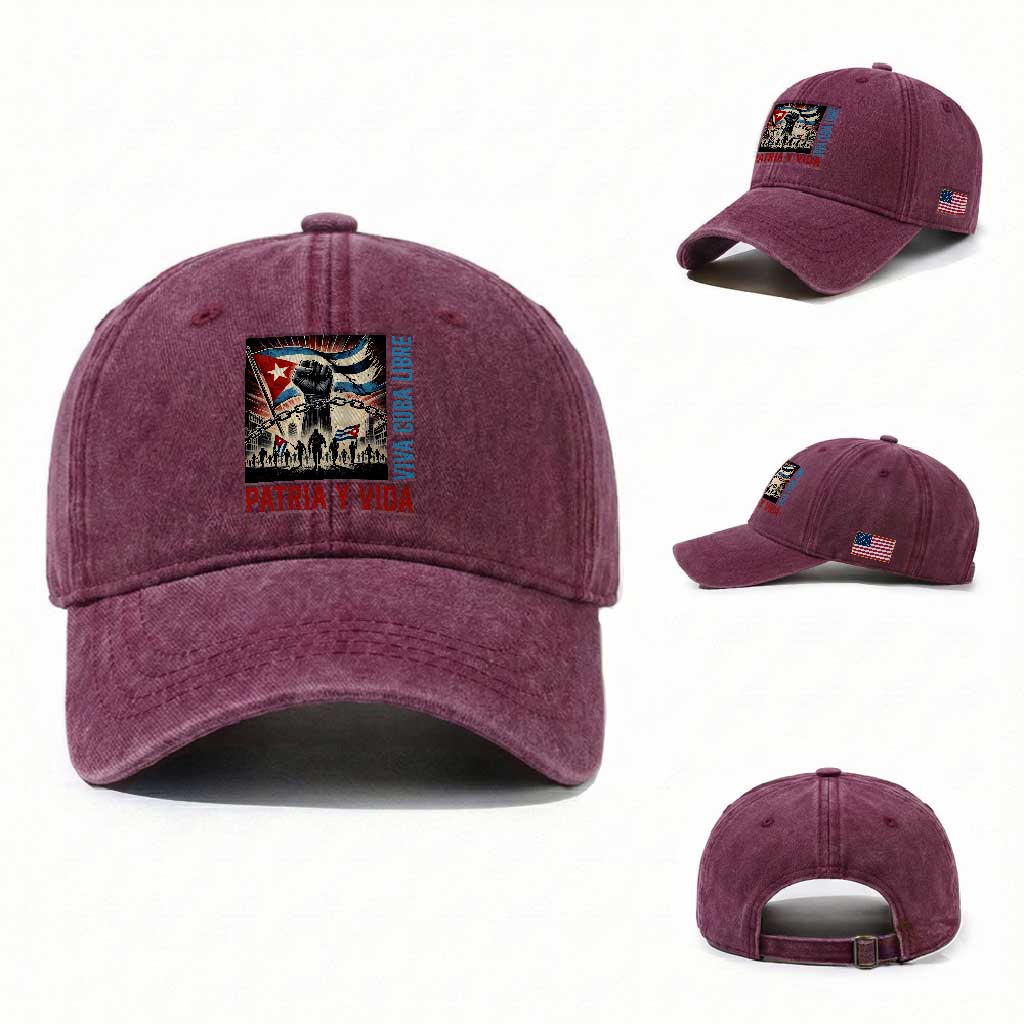 Cuban American Pride Washed Cotton Baseball Cap Viva Cuba Libre Supporter