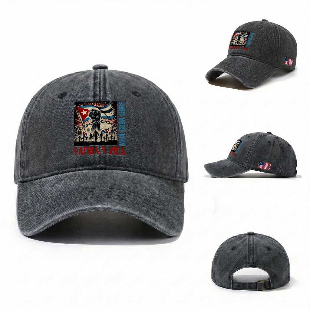 Cuban American Pride Washed Cotton Baseball Cap Viva Cuba Libre Supporter