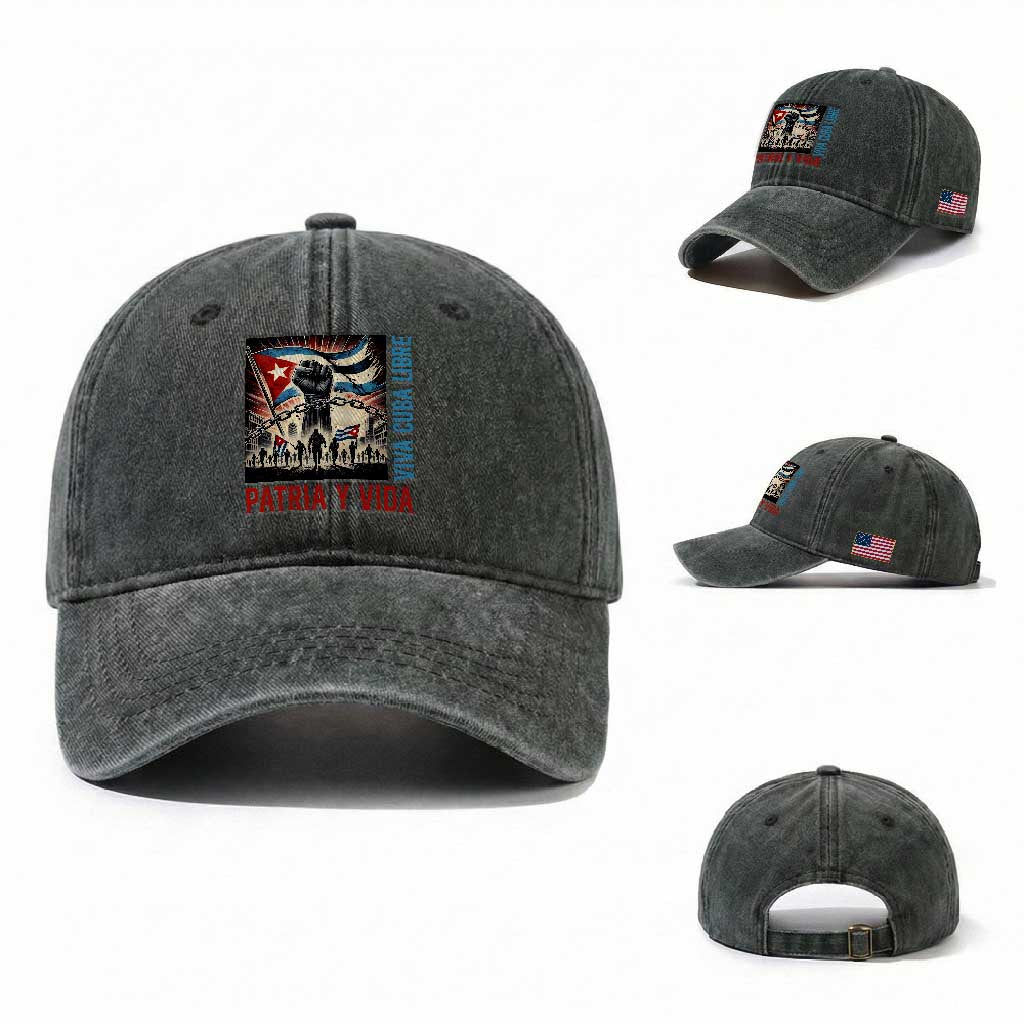 Cuban American Pride Washed Cotton Baseball Cap Viva Cuba Libre Supporter