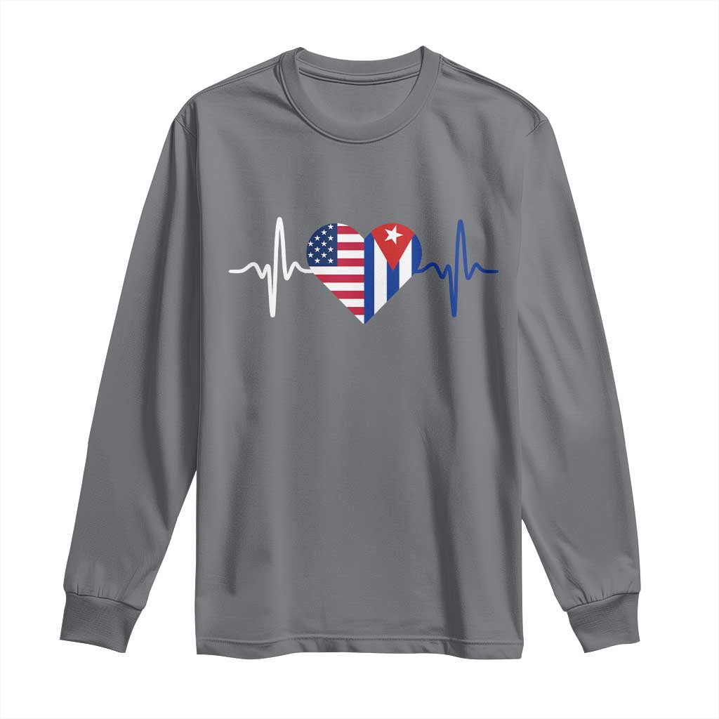 Heartbeat Cuba USA Long Sleeve Shirt Cuban American Pride