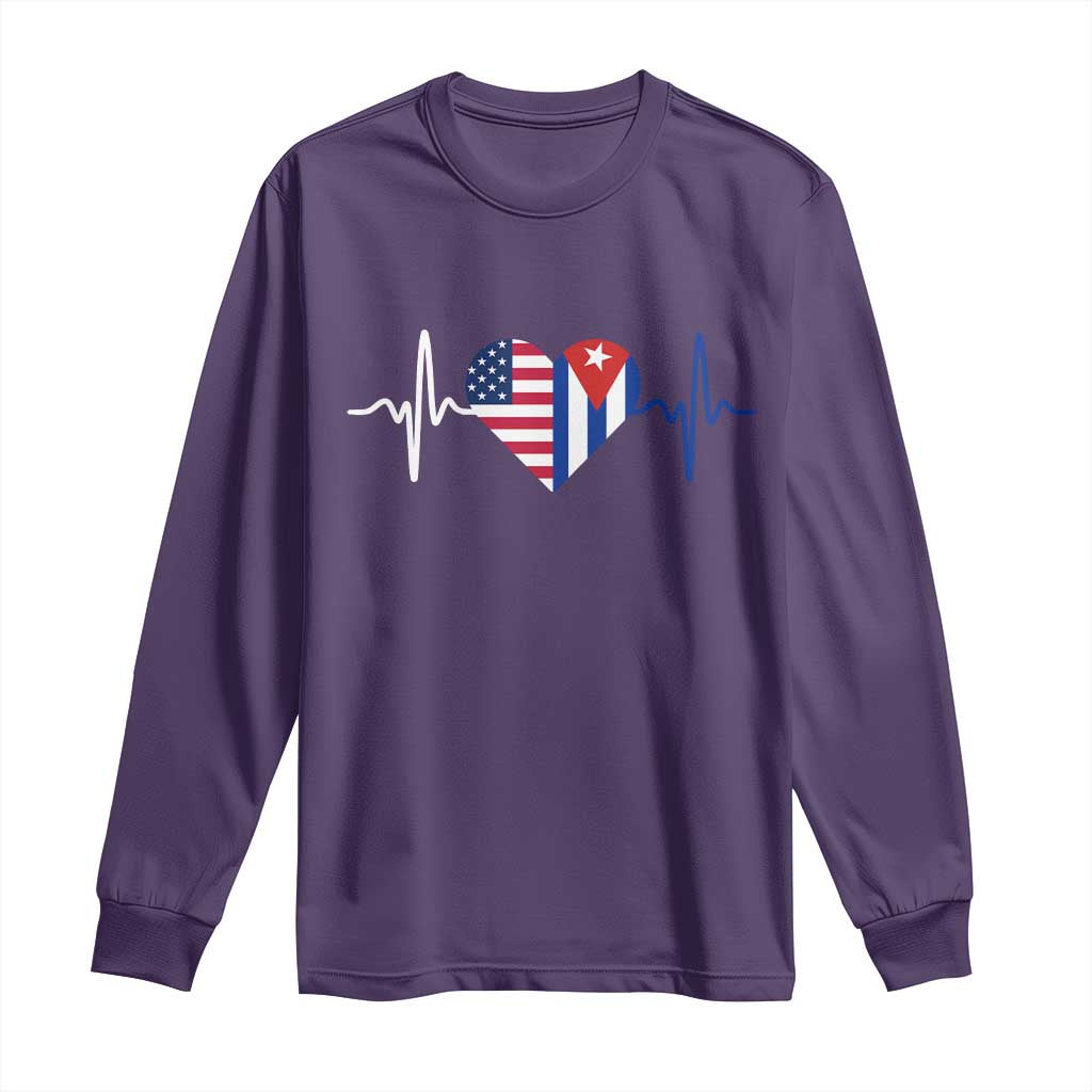 Heartbeat Cuba USA Long Sleeve Shirt Cuban American Pride