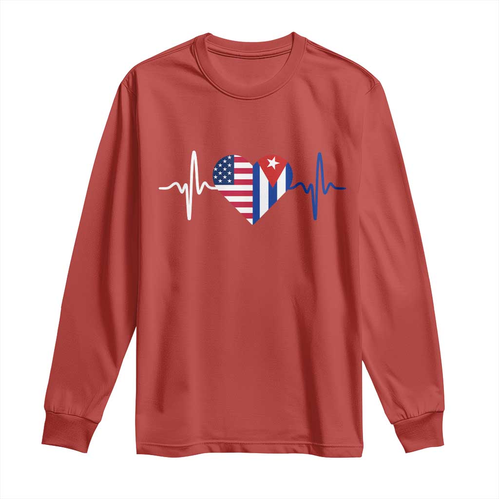 Heartbeat Cuba USA Long Sleeve Shirt Cuban American Pride