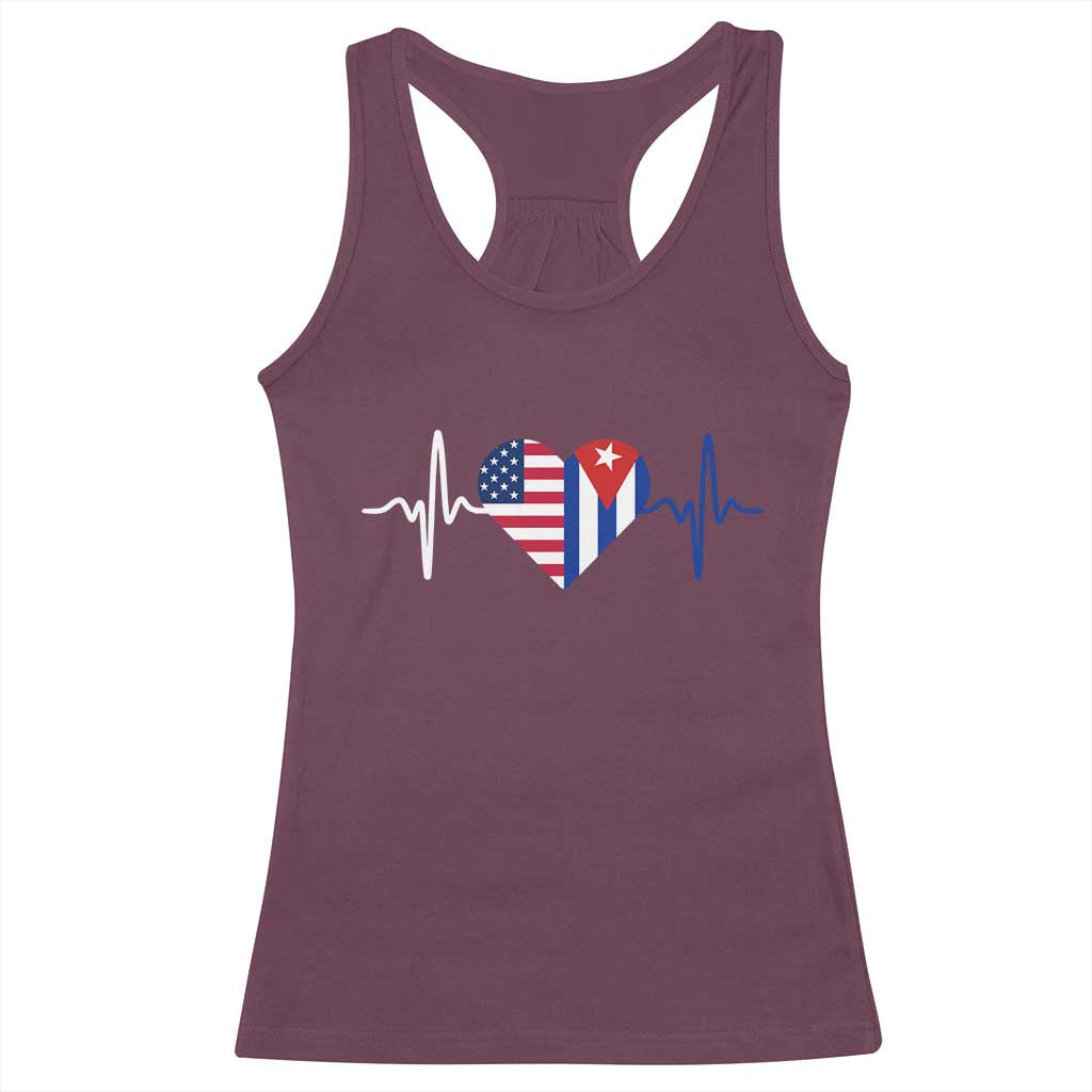 Heartbeat Cuba USA Racerback Tank Top Cuban American Pride