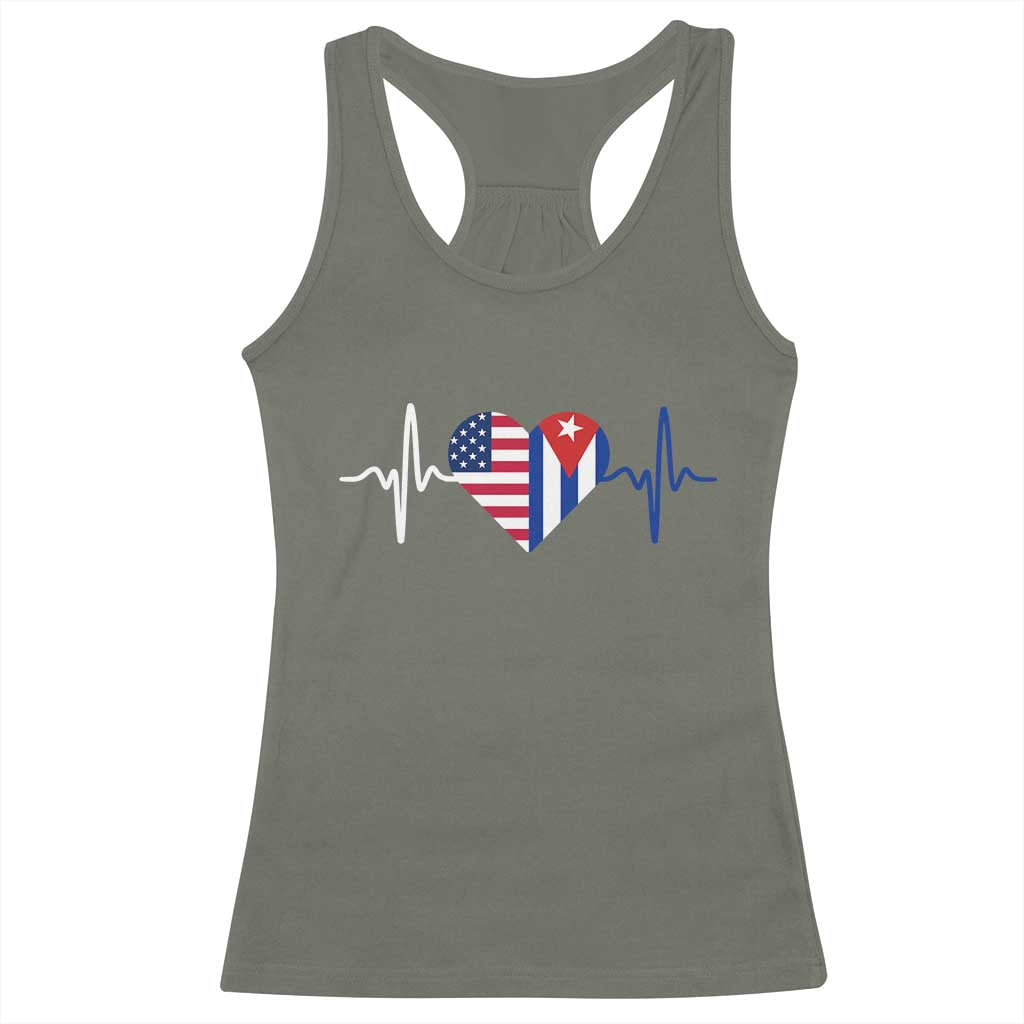 Heartbeat Cuba USA Racerback Tank Top Cuban American Pride