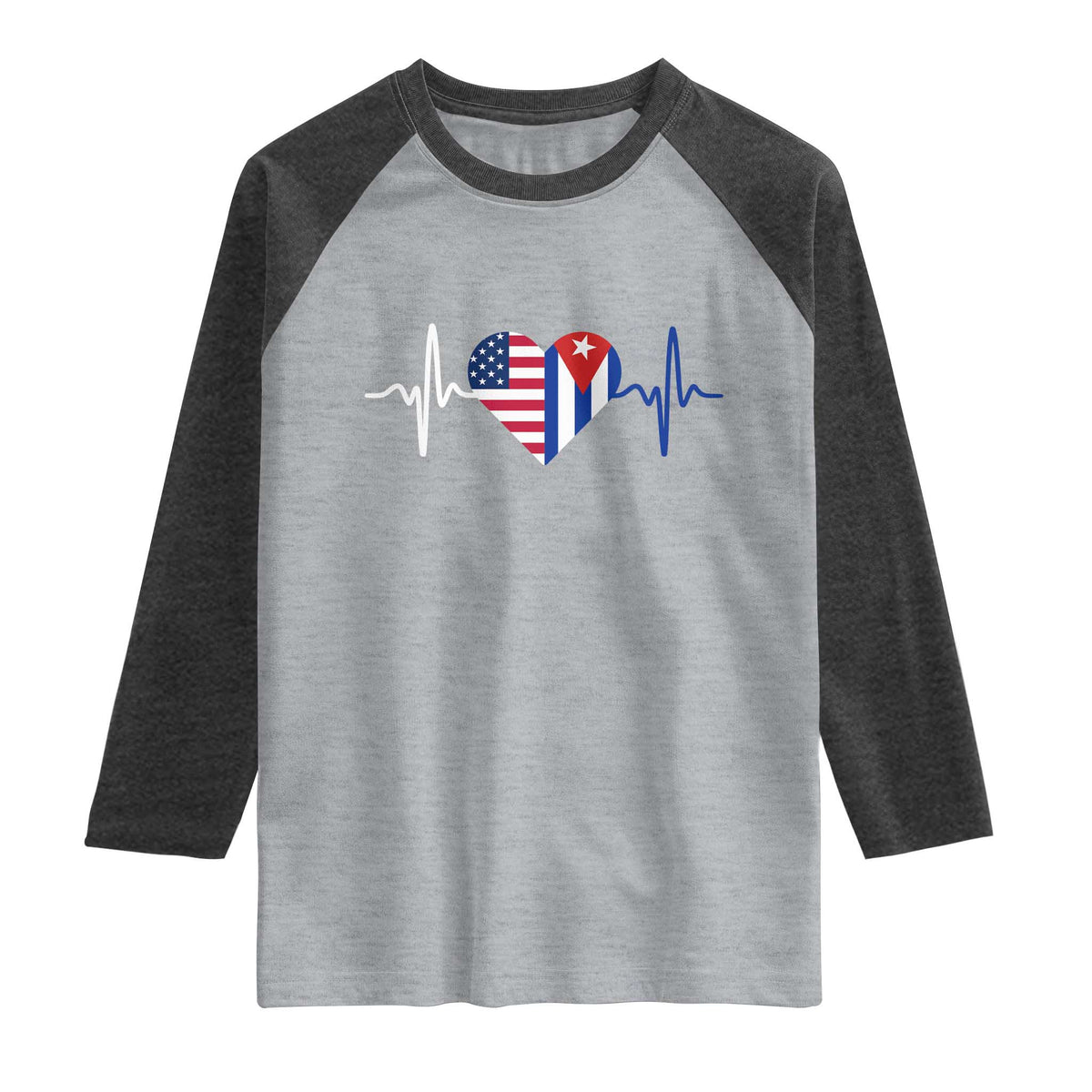 Heartbeat Cuba USA Raglan Shirt Cuban American Pride