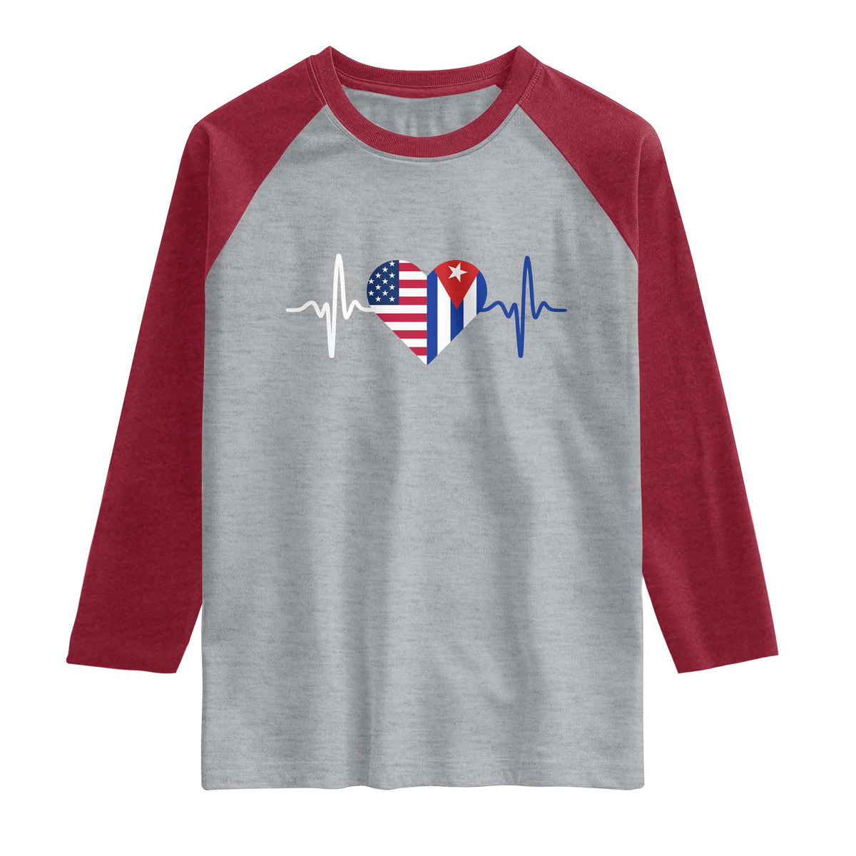Heartbeat Cuba USA Raglan Shirt Cuban American Pride