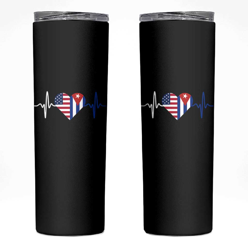 Heartbeat Cuba USA Skinny Tumbler Cuban American Pride