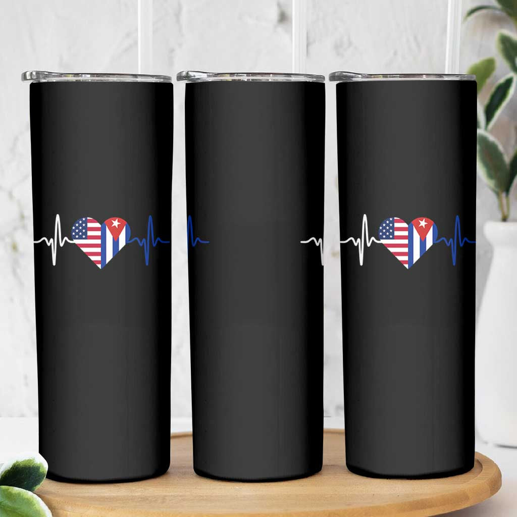 Heartbeat Cuba USA Skinny Tumbler Cuban American Pride