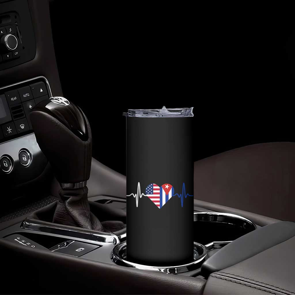 Heartbeat Cuba USA Skinny Tumbler Cuban American Pride