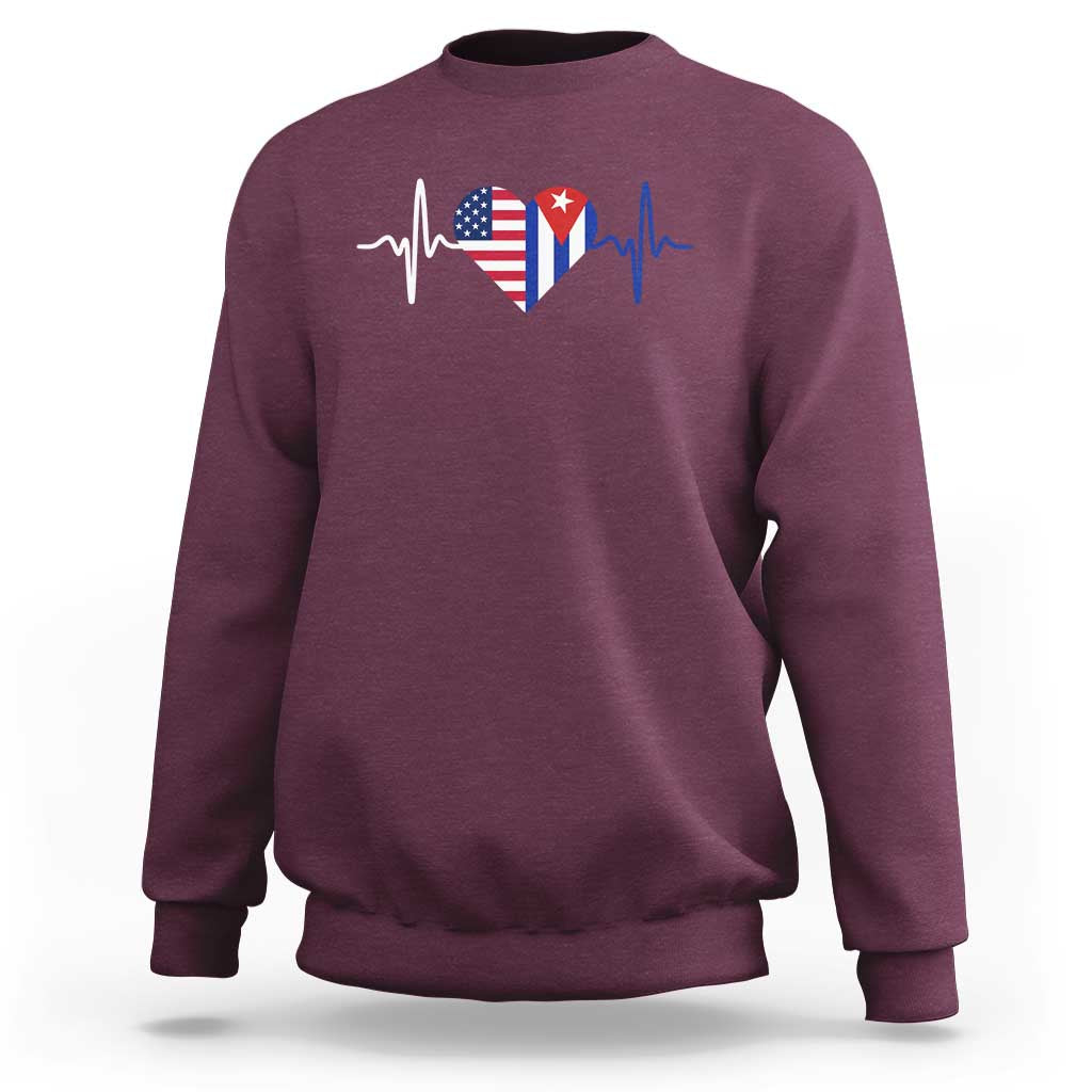 Heartbeat Cuba USA Sweatshirt Cuban American Pride