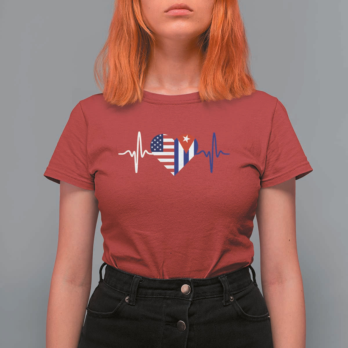 Heartbeat Cuba USA T Shirt For Women Cuban American Pride