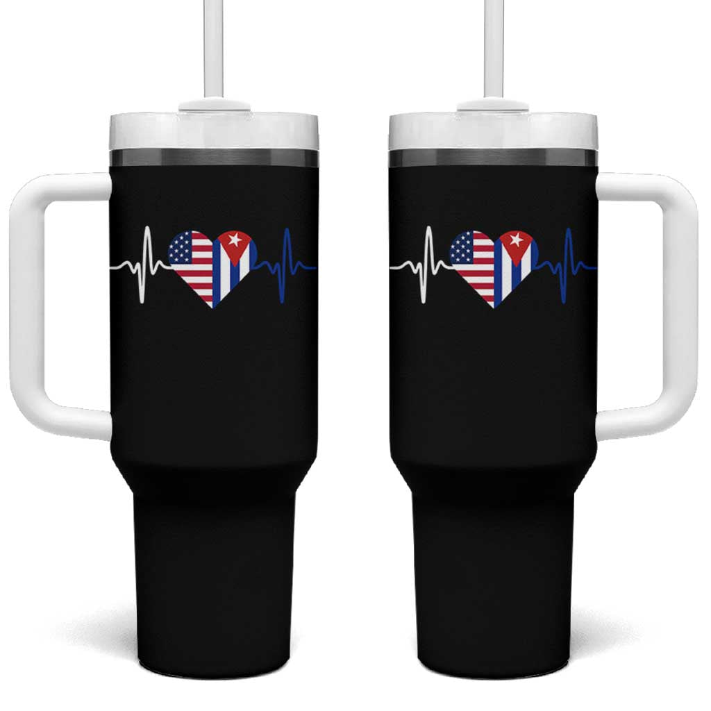 Heartbeat Cuba USA Tumbler With Handle Cuban American Pride
