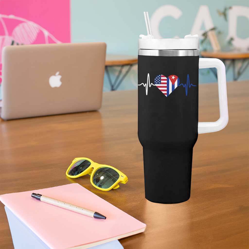 Heartbeat Cuba USA Tumbler With Handle Cuban American Pride
