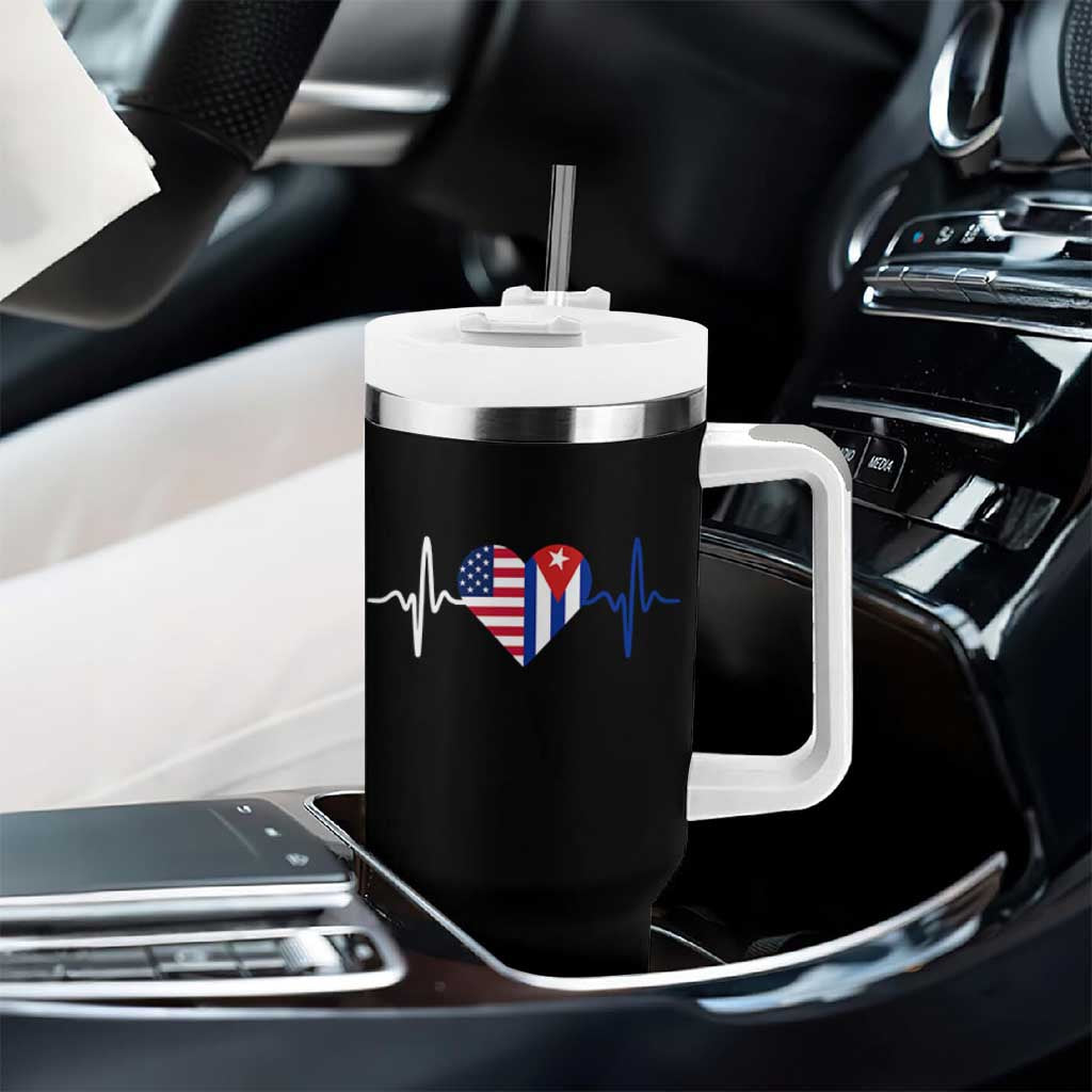 Heartbeat Cuba USA Tumbler With Handle Cuban American Pride
