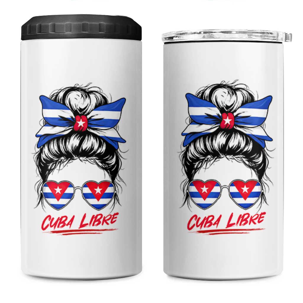 Cuba Libre 4 in 1 Can Cooler Tumbler Messy Bun Cuban Woman Sunglasses
