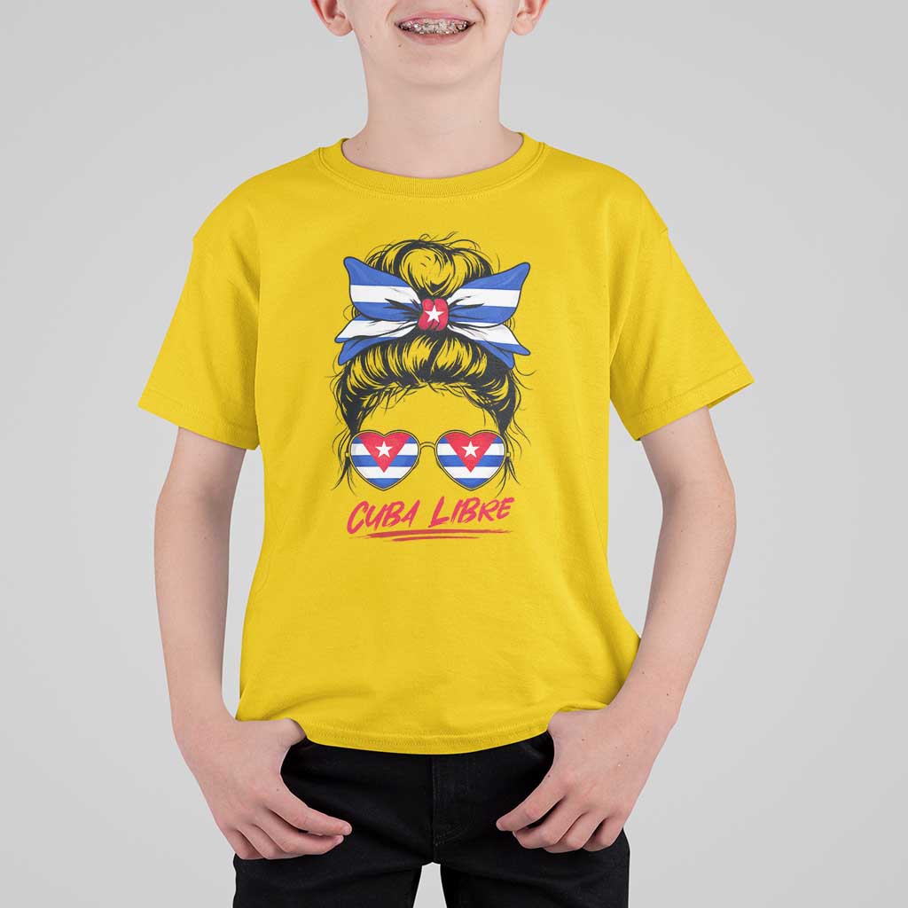 Cuba Libre T Shirt For Kid Messy Bun Cuban Woman Sunglasses