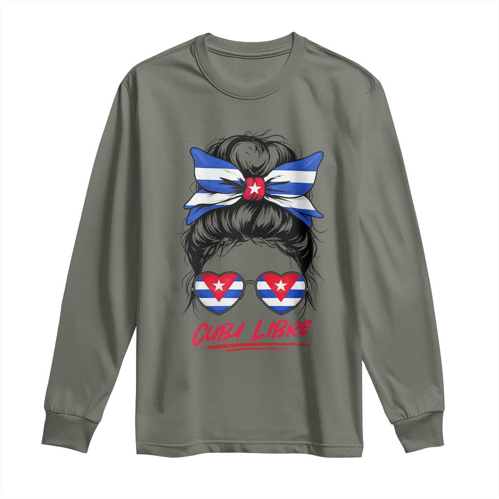 Cuba Libre Long Sleeve Shirt Messy Bun Cuban Woman Sunglasses