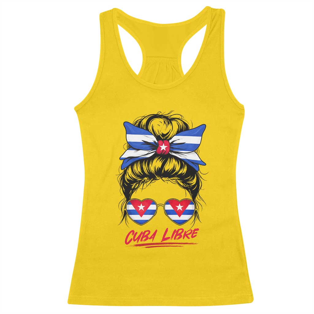 Cuba Libre Racerback Tank Top Messy Bun Cuban Woman Sunglasses