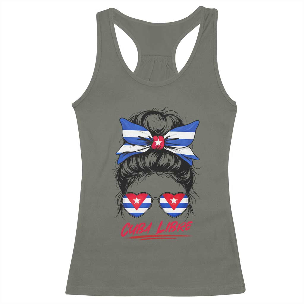 Cuba Libre Racerback Tank Top Messy Bun Cuban Woman Sunglasses