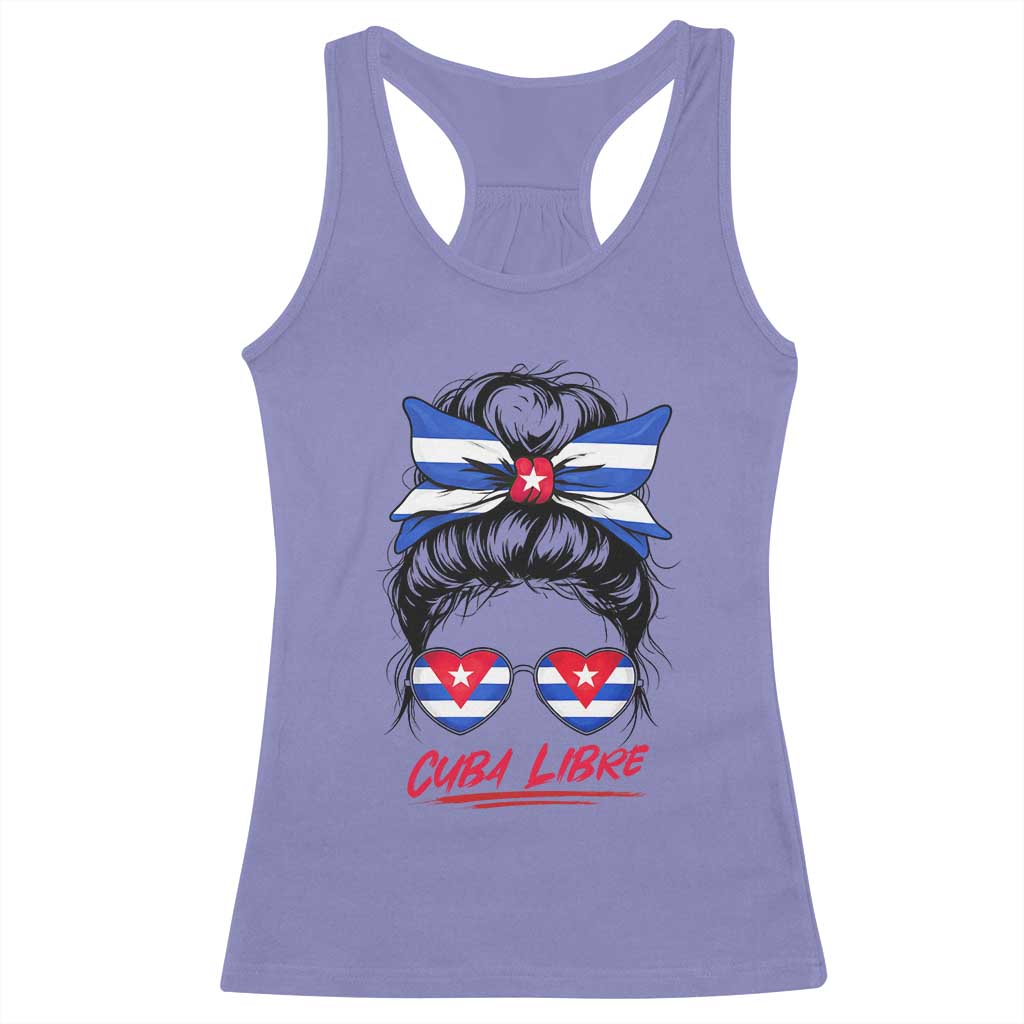 Cuba Libre Racerback Tank Top Messy Bun Cuban Woman Sunglasses