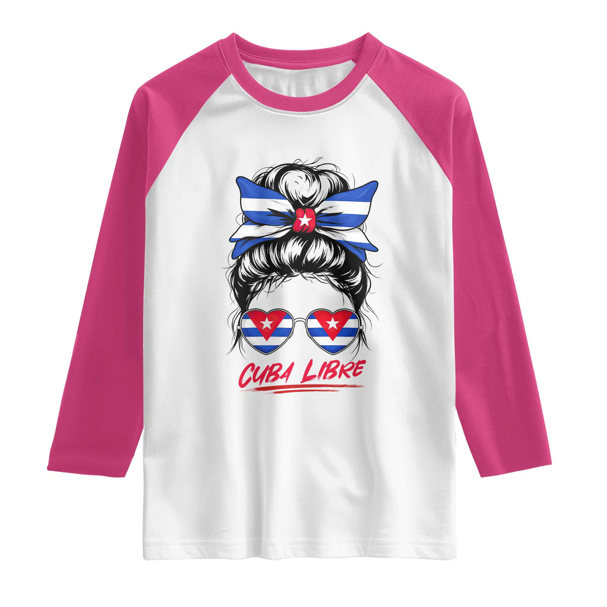 Cuba Libre Raglan Shirt Messy Bun Cuban Woman Sunglasses