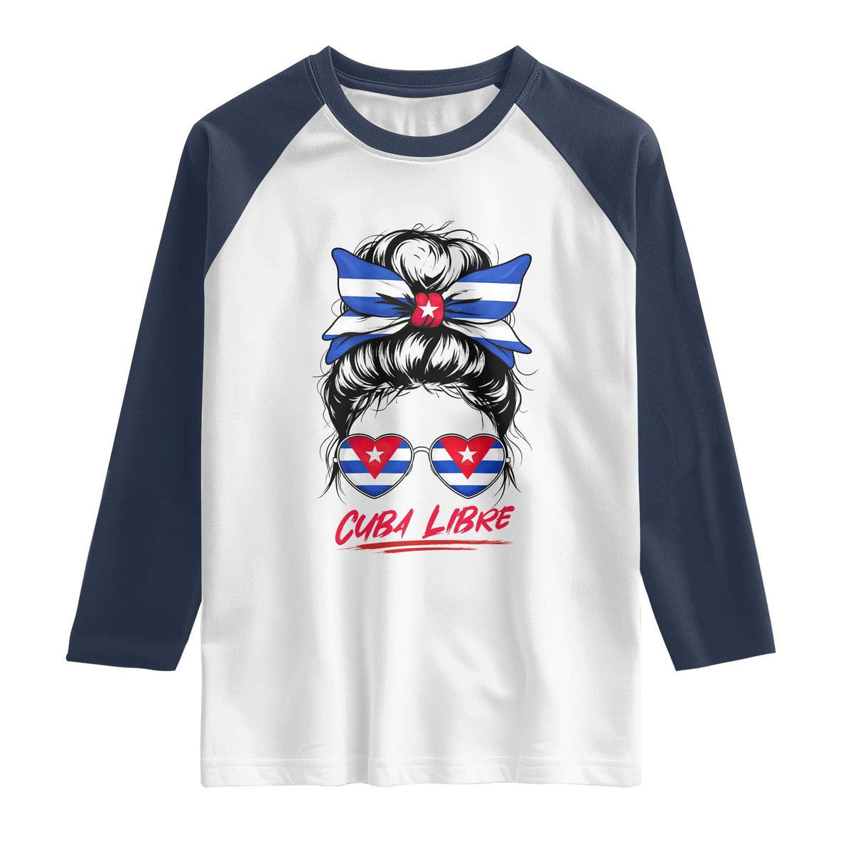 Cuba Libre Raglan Shirt Messy Bun Cuban Woman Sunglasses