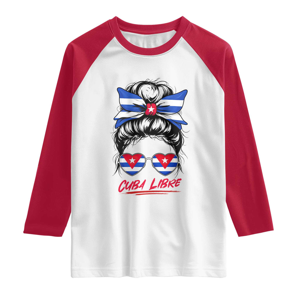 Cuba Libre Raglan Shirt Messy Bun Cuban Woman Sunglasses