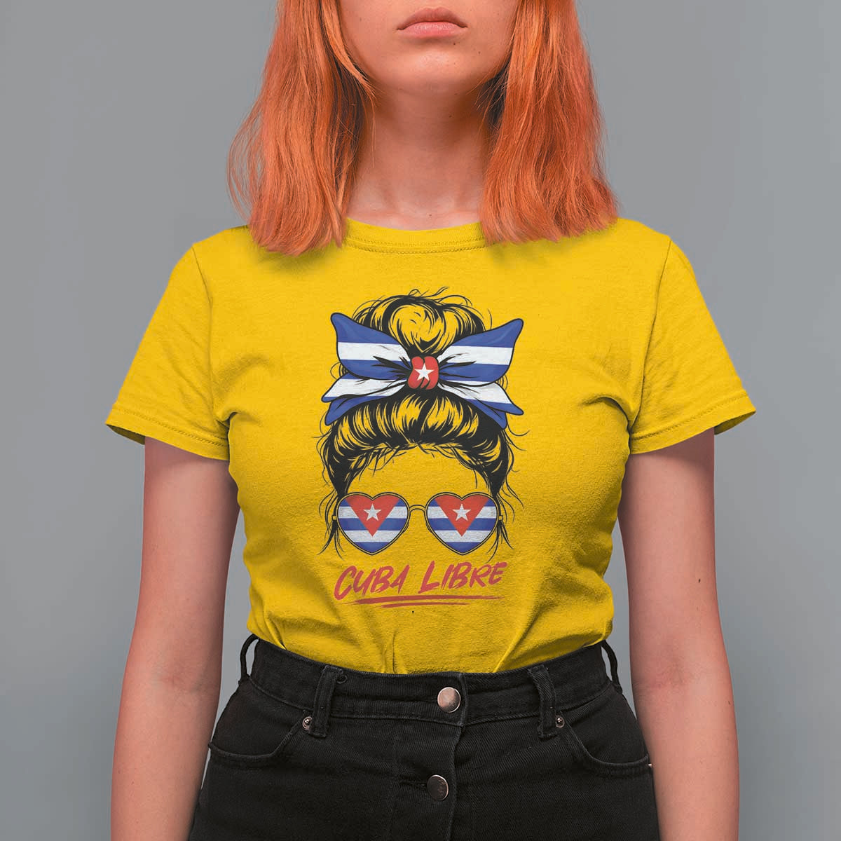 Cuba Libre T Shirt For Women Messy Bun Cuban Woman Sunglasses