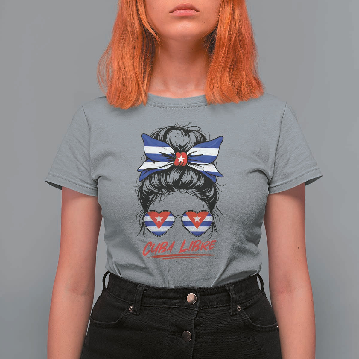 Cuba Libre T Shirt For Women Messy Bun Cuban Woman Sunglasses