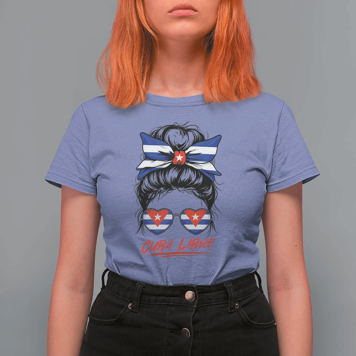 Cuba Libre T Shirt For Women Messy Bun Cuban Woman Sunglasses
