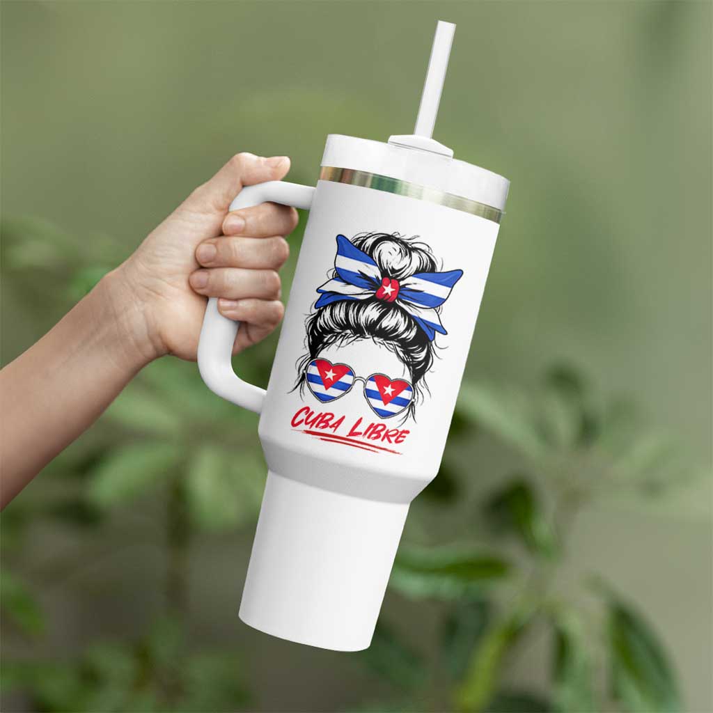 Cuba Libre Tumbler With Handle Messy Bun Cuban Woman Sunglasses