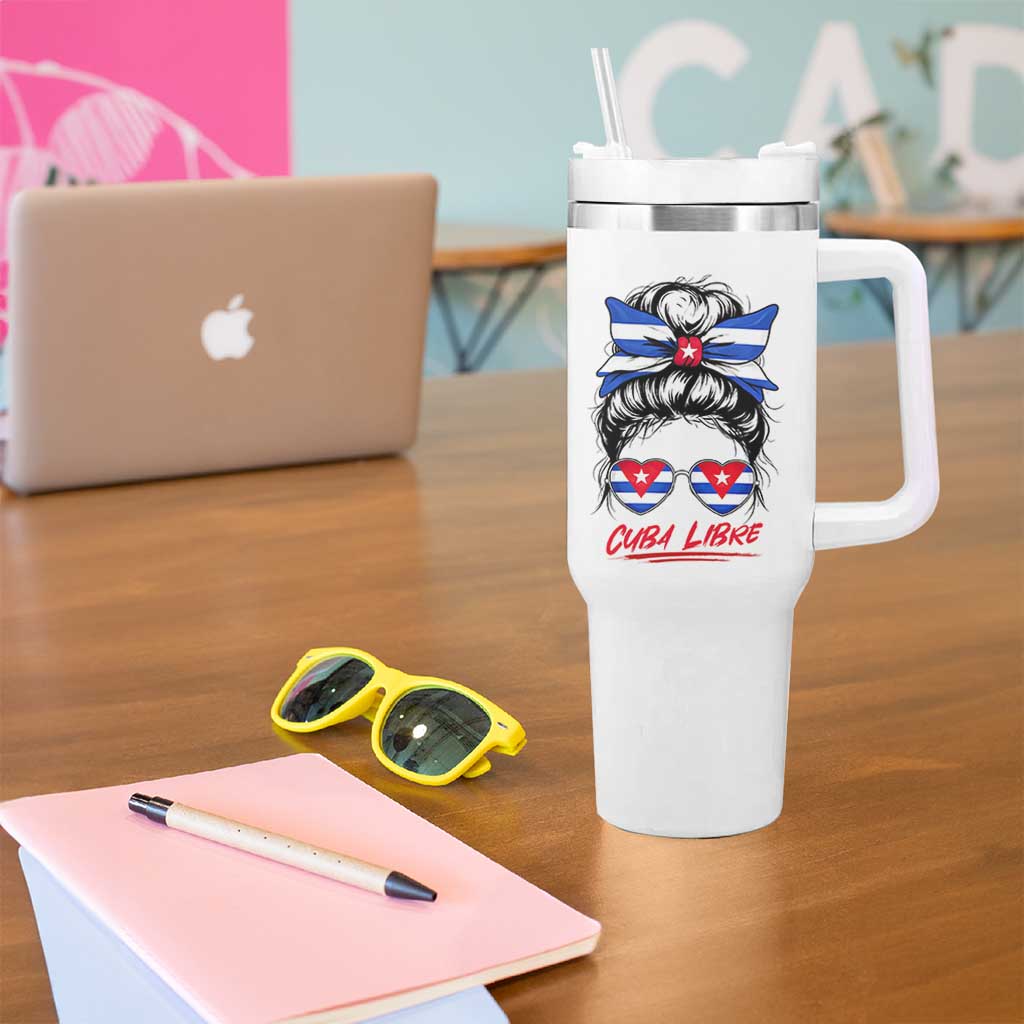 Cuba Libre Tumbler With Handle Messy Bun Cuban Woman Sunglasses